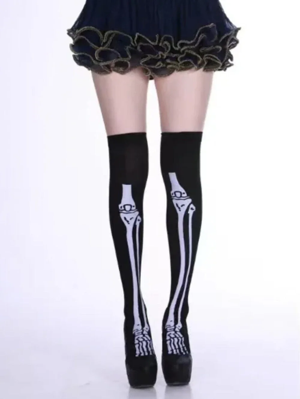 Black Skeleton Legs Thigh-High Socks